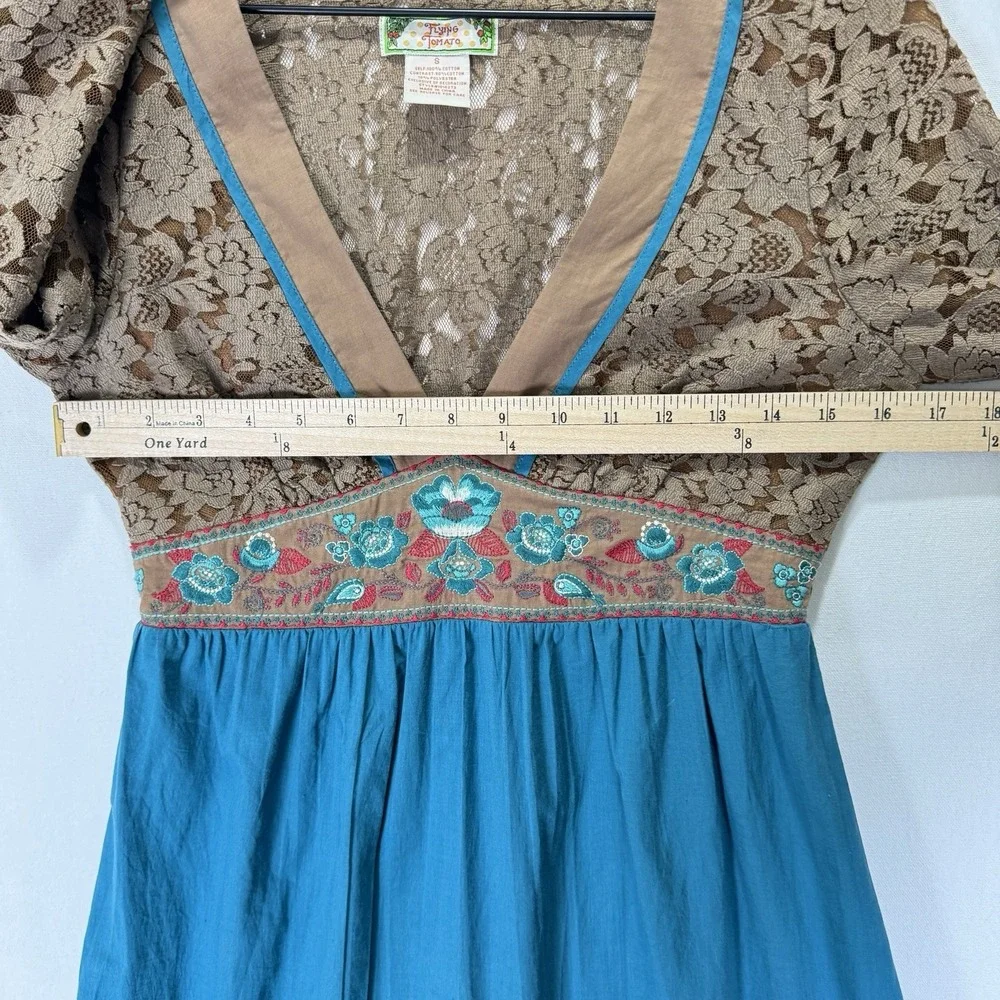 Vtg 90s Flying Tomato‎ Dress Womens Small Blue Empire Waist Crochet Boho Indie - Picture 12 of 16